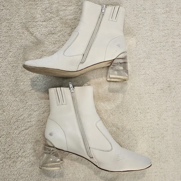 Jeffrey Campbell White Ankle Boots Clear Block Heel Size 9 70s Avant Garde Retro - Picture 4 of 15